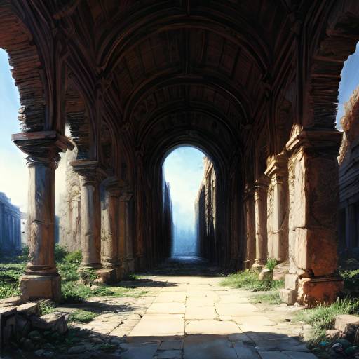 Futuristic Ruins in Ink Painting Style