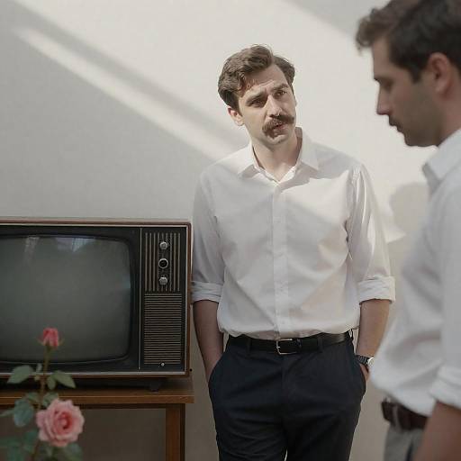 Vintage Scene with Two Men and TV