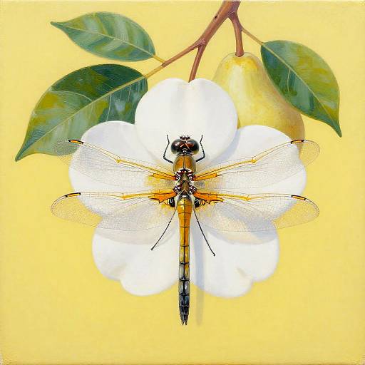 Lemon Dragonfly with Pear and Flower