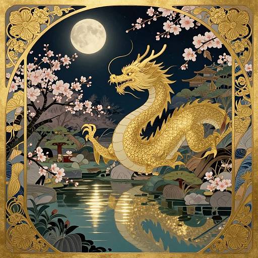 Mythical Dragon in Moonlit Garden