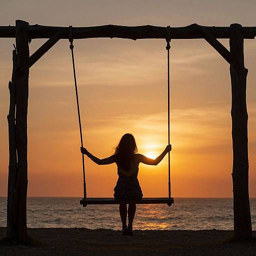 Sunset Swing Silhouette by Ocean