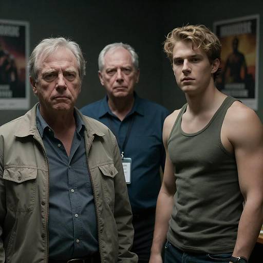 Three Men in a Dimly Lit Room