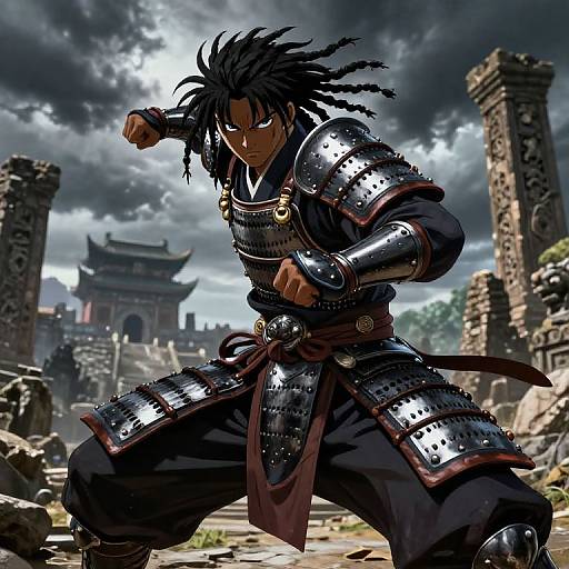 Black Anime Warrior in Dynamic Battle