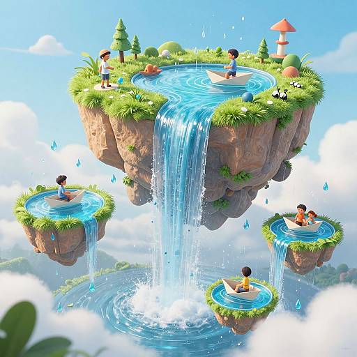 Whimsical Floating Islands with Playful Rivers