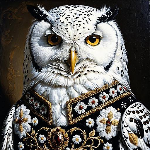 Anthropomorphic Snowy Owl in Embroidered Renaissance Doublet
