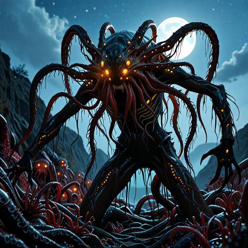 Tentacled Monster Under Full Moon