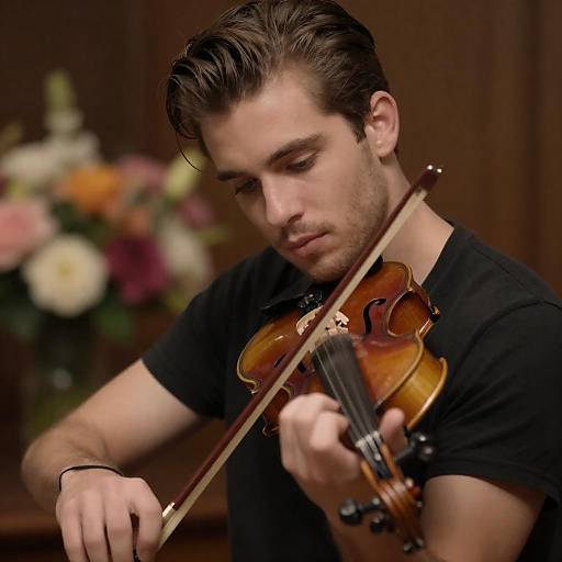 Young Violinist in Dim Warm Light