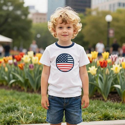 Realistic Photo of Blonde Boy in Park