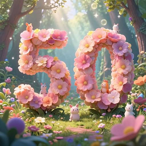 Digital artwork of pink flower letters 