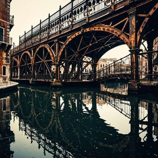 Steampunk Venetian Iron Bridge Over Canal