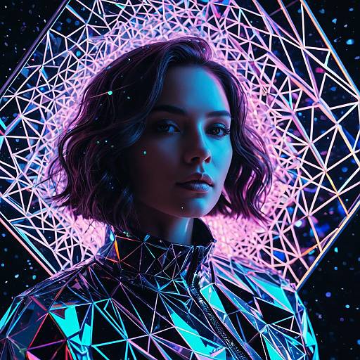 Iridescent Crystalline Woman in Neon Mesh