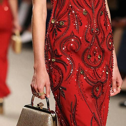 Glamorous Red Dress with Gold Accessories