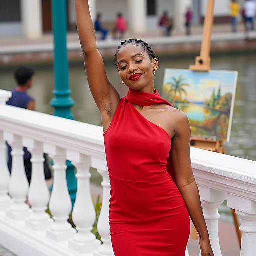 Elegant Photo of Dark-Skinned Woman in Red