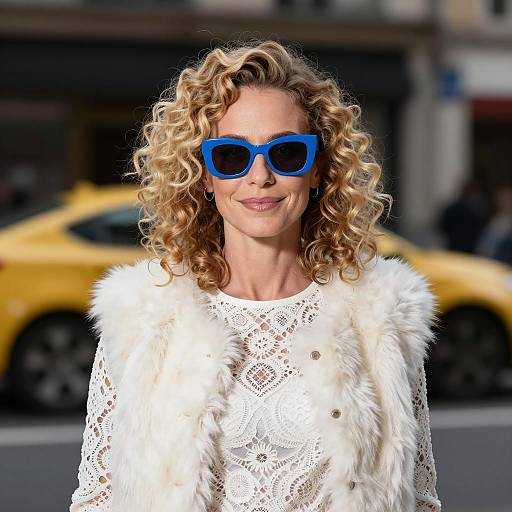 Stylish Woman with Curly Blonde Hair