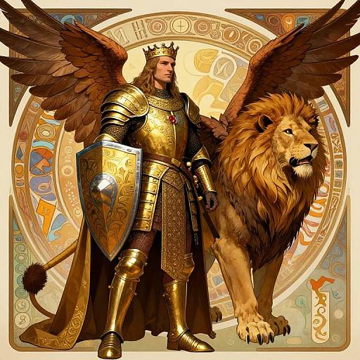 Ancient European Knight with Magical Griffon