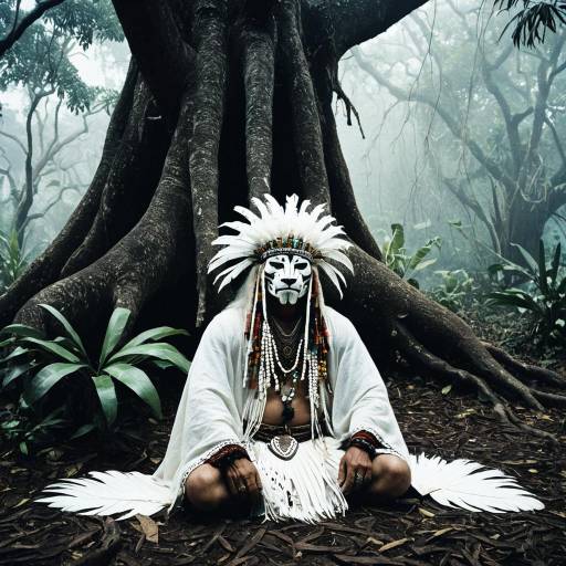 Mesoamerican Jungle Shaman Under Ceiba Tree
