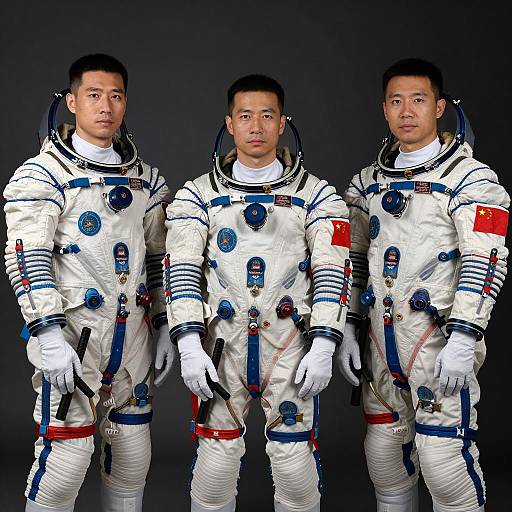 Three Astronauts in Gray Spacesuits