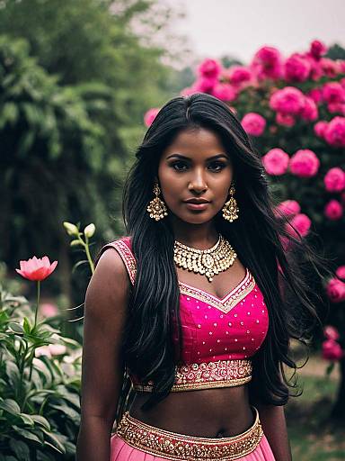 Dark-Skinned Woman in Pink Lehenga