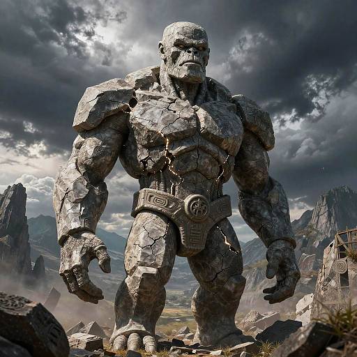 Epic Fantasy Stone Golem with Ruins