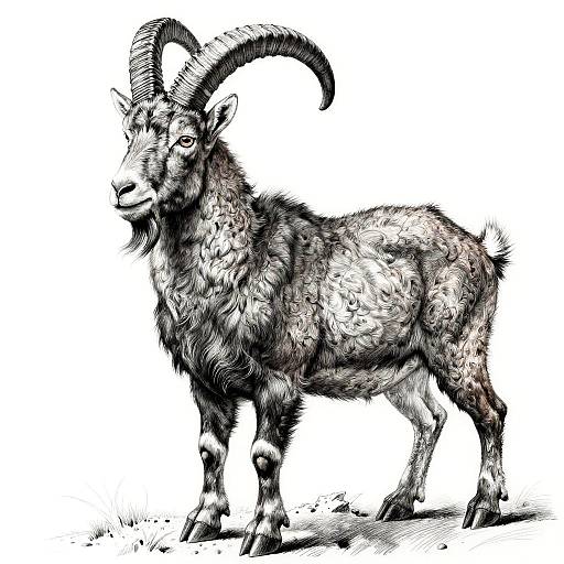 Intricate Dürer Style Mountain Goat Drawing