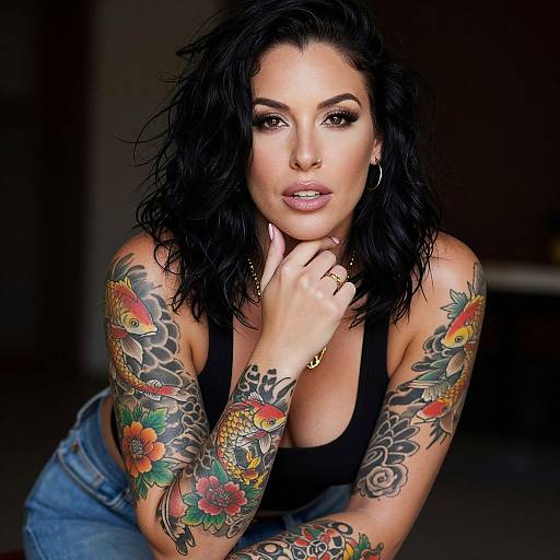 Confident Woman with Colorful Tattoos