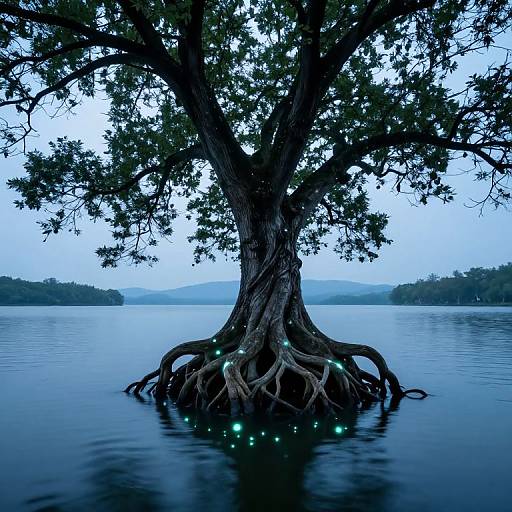 Colossal Inverted Tree with Bioluminescent Glow