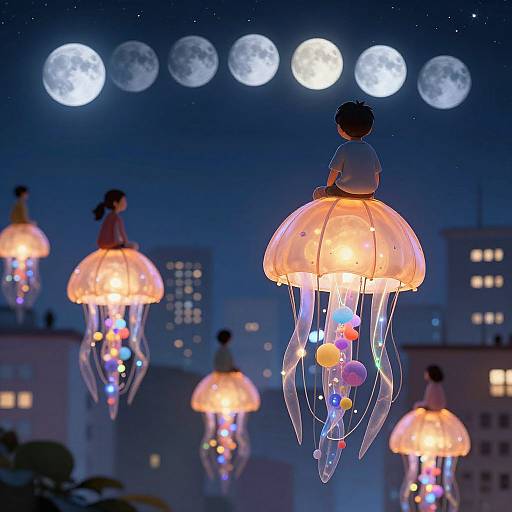 Children Riding Jellyfish Lanterns