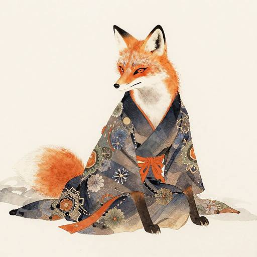 Mystical Inari Fox Deity Watercolor