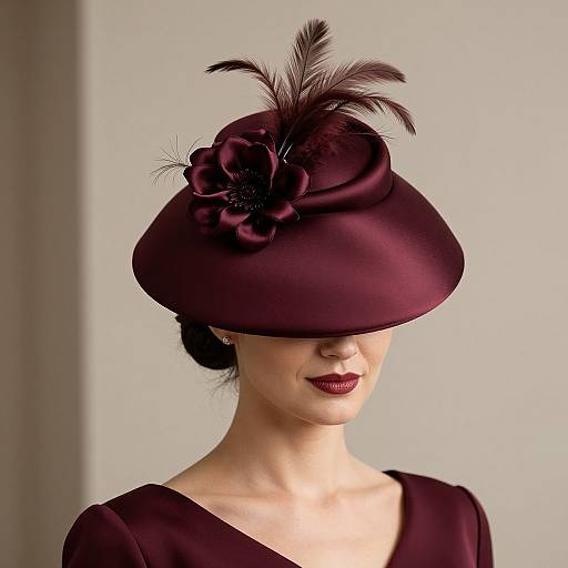 Elegant Burgundy Satin Church Derby Hat