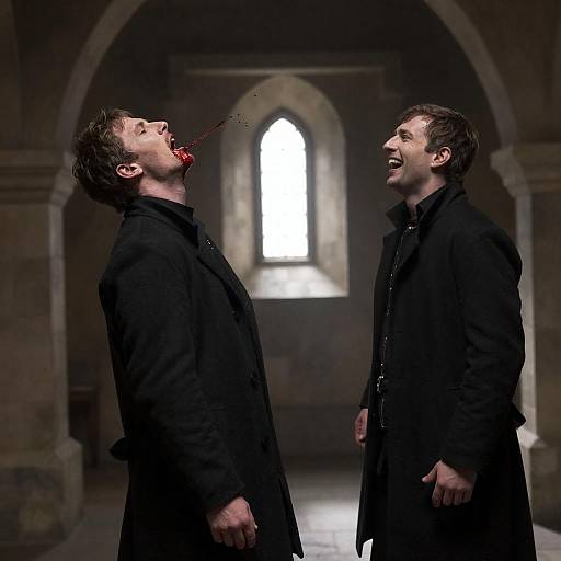 Dark Medieval Scene with Laughter and Blood