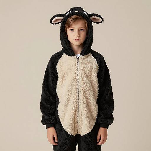 Boy in Black Sheep Onesie Costume