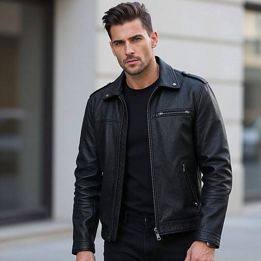Confident Man in Stylish Leather Jacket