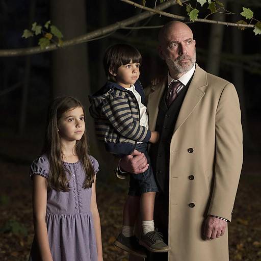 Three Figures in a Dark Forest Scene