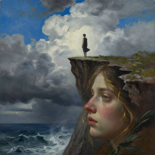 Surreal Solitary Figure on Precipice