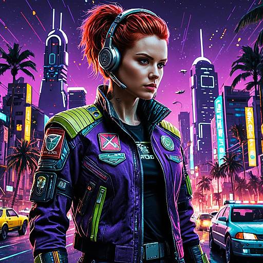 Retro-Futuristic Female Android in Cyberpunk City