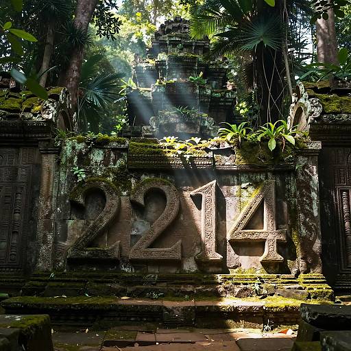 Ancient Stone Ruins with Mossy Carvings