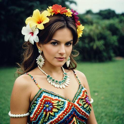 Woman in Traditional Lambada Costume with Floral Accessories