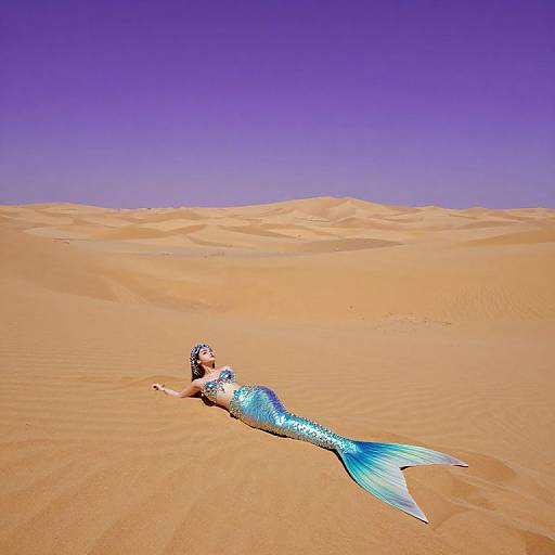 Surreal Desert Mermaid Under Violet Sky