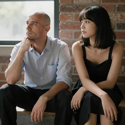 Thoughtful Duo by Sunlit Brick Wall