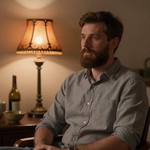 Thoughtful man in dimly lit room