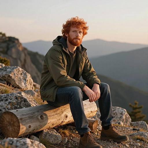 Man with Curly Red Hair in Nature