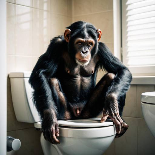 Chimpanzee Sitting on Toilet in Bathroom