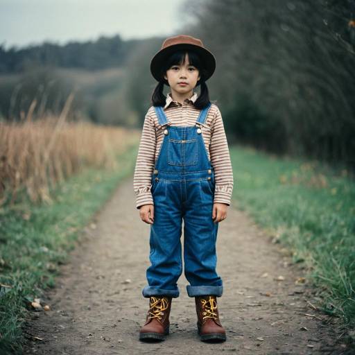 Girl in Overalls and Brown Hat Outdoors