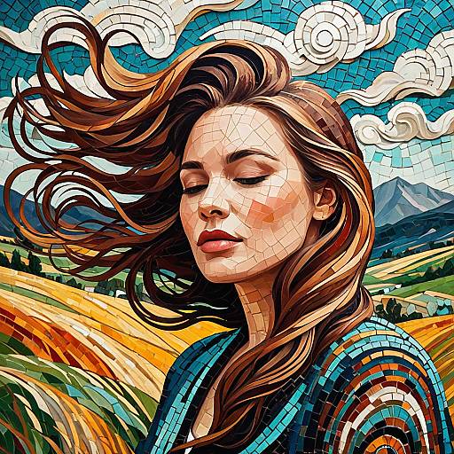 Vibrant Mosaic Portrait of Woman
