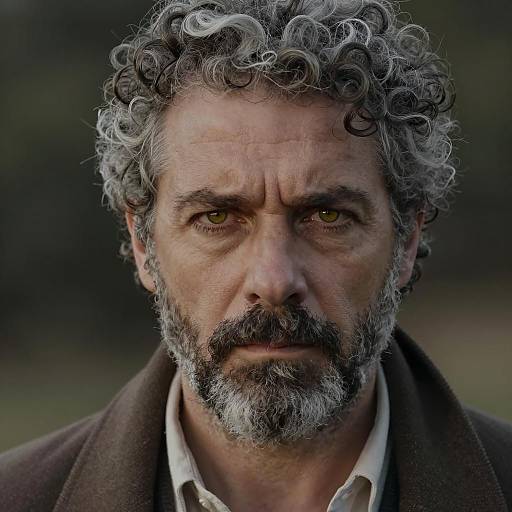 Serious Middle-Aged Man with Curly Gray Hair