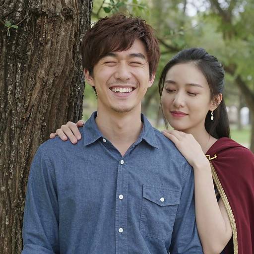 Smiling Duo Outdoors Realistic Parody Portrait