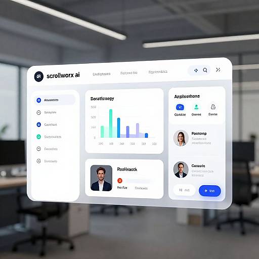 Photograph of a computer screen displaying an Asana task list interface with user profiles and bar charts, set against a blurred office background with fluorescent lighting.