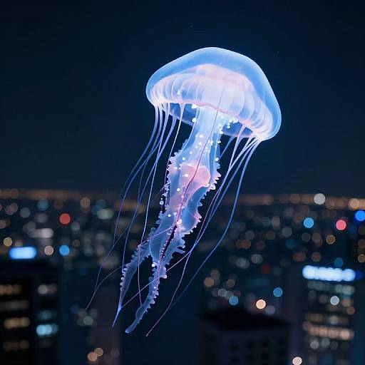 Luminous Jellyfish Above Cityscape