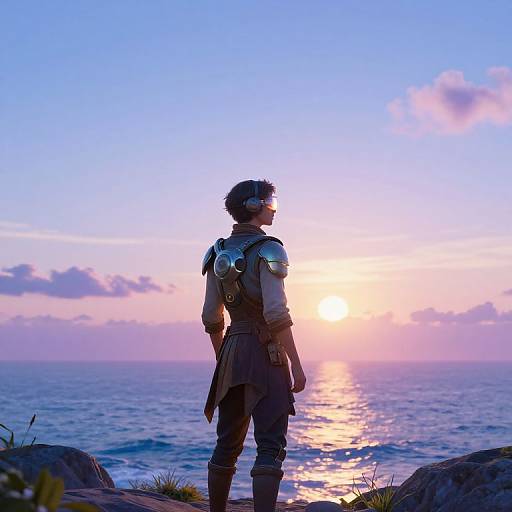 Mysterious Traveler at Coastal Dawn