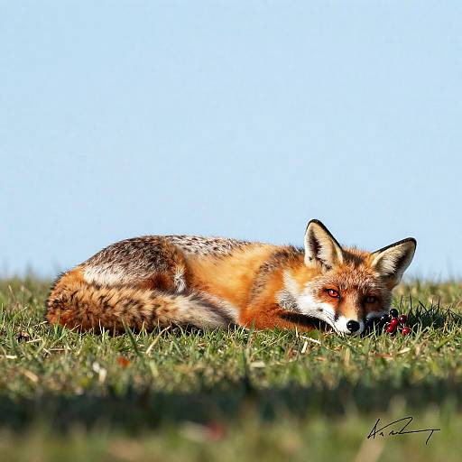 Red-Eyed Fox Asleep With Berry